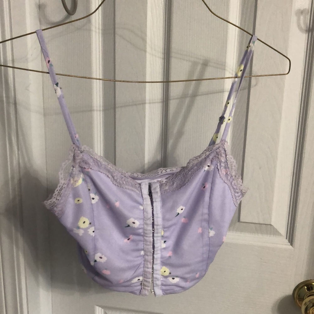 Princess Polly Lace Floral Y2K Mesh Corset Crop Top in Lilac Purple - Picture 4 of 10